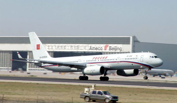 资料图:图-204是俄罗斯图波列夫航空科学技术联合体研制的新型双发动机中程客机,用于取代图-154客机。